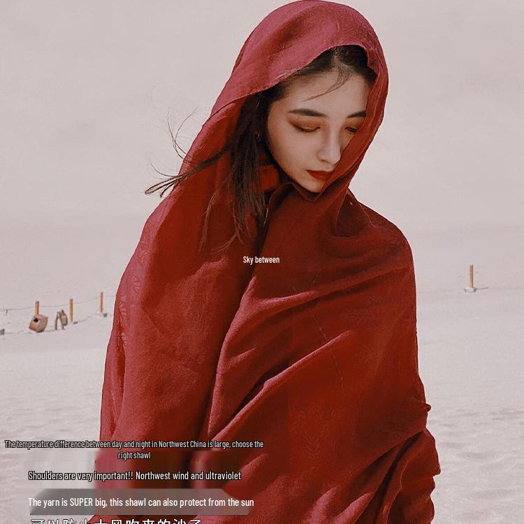 Nordwestchina Ethnische Reise Sonnenschutzschal - Baumwolle Leinen Seide Mischung