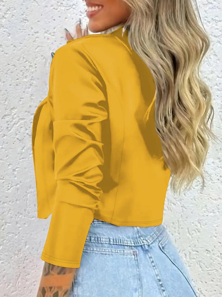 Women's Spring Autumn Chic Stand Collar Buttoned Blazer Short Jacket