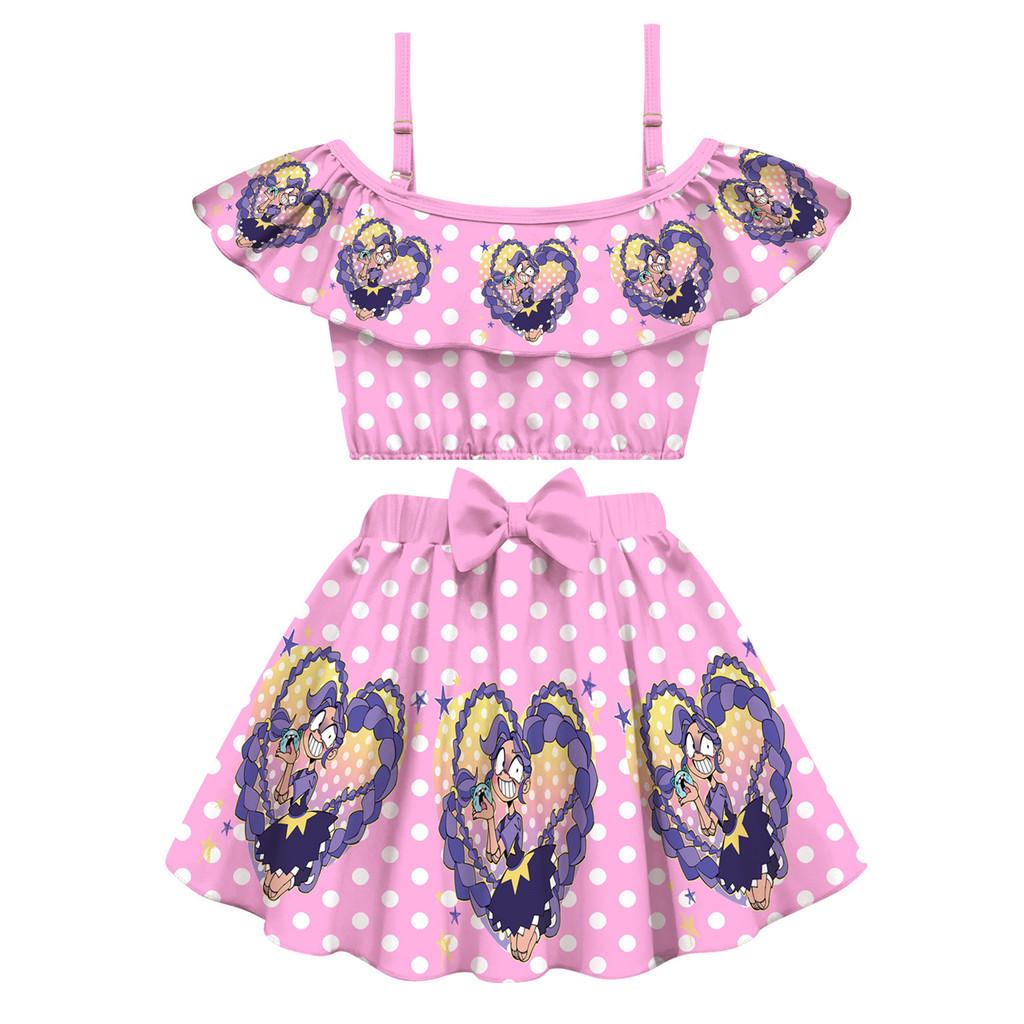 

20856 Kids Girls Lily Lovebraids Printed Swimsuit Swimwear Top Skirt 2pcs/Sets 160cm рожевий