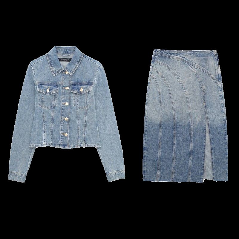 Fashion Style 2024 Spring New Arrival Women's Silm Denim Jacket Coat High Waist Midi Skirt Skirt 6147/092