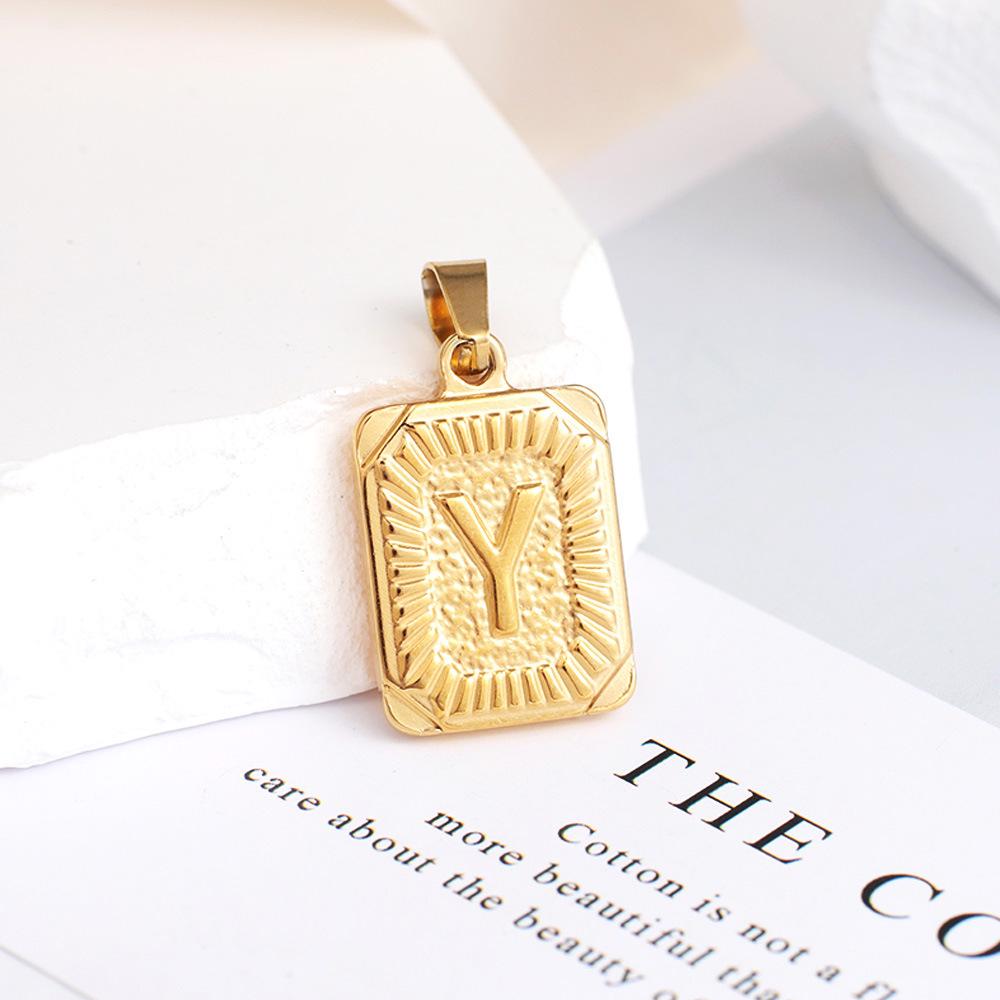 New Electroplated Square Copper Plate English Letter Pendant - Handmade Gold Medal Design.