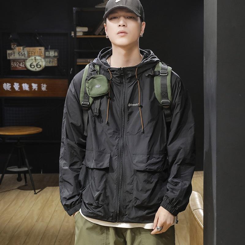 

Outdoor sunscreen clothing summer UPF50 + quick-drying function thin sunscreen clothing men s hiking waterproof splash hooded jacket M