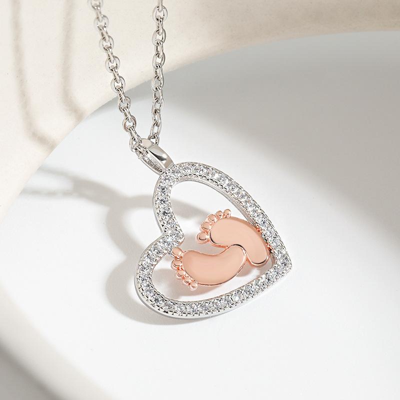 Color Separation Heart Necklace, Mother Gift Love Footprint Baby Love Footprint Necklace
