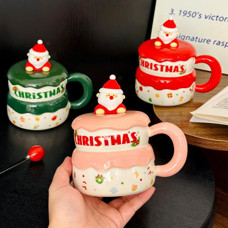 Cartoon Santa Claus Mug with Lid Good Looking Household Ceramic Water Cup Christmas Gift Souvenir