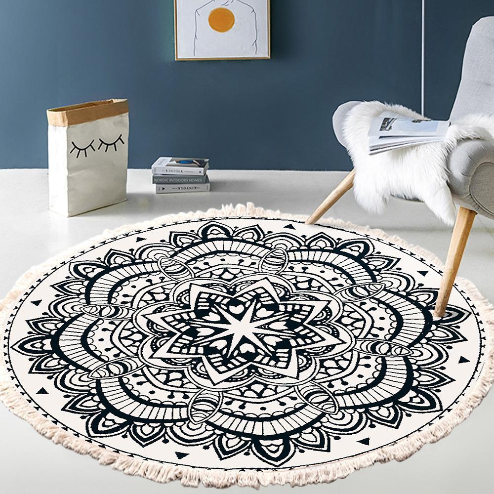 Large Round Bedroom Carpet With Tassels Macrame Tassel Floor Mat for Living Room Cotton Linen Muslim Prayer Mat Rug Custom Size