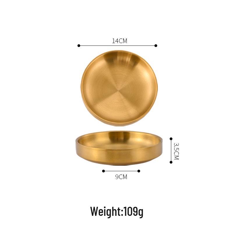 Korean-Style Double Layer Gold Kimchi Dish - Stainless Steel Small Bowl for BBQ, Dipping Sauce, Seasoning.