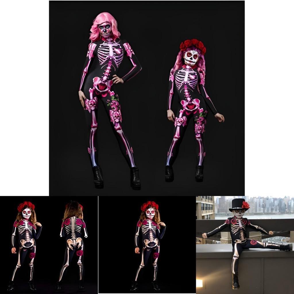Womens Halloween Skeleton Cosplay Bodysuit Jumpsuit For A Spooky Look