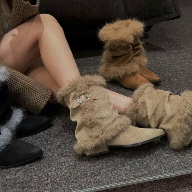 Neue Damen-Spitzschuhe, Gepolsterte und Verdickte Damenstiefel, Stiefel im Retro-Stil