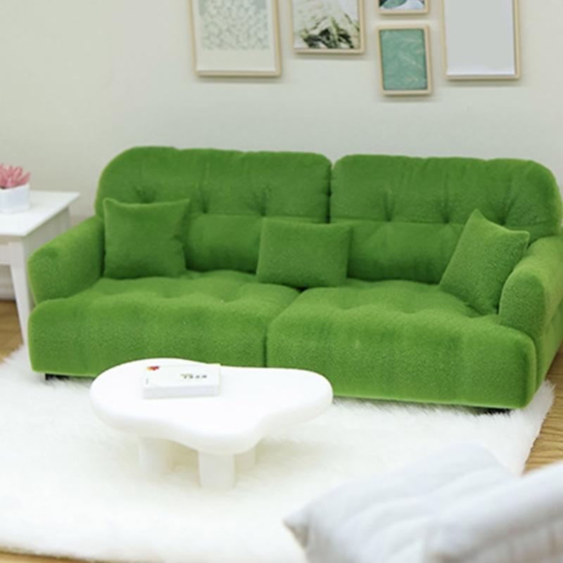 Handmade Mini Couch Dollhouses Single Sofa Set Flocking Loveseat Seater For Realistic Bedroom Scenes