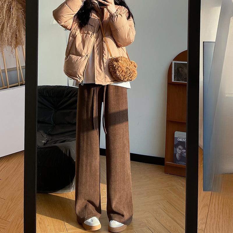 Pantaloni cu picior larg pentru femei, toamnă și iarnă, noi, largi și lejeri, cu picior drept, cu drapaj, cu talie înaltă, pantaloni de catifea