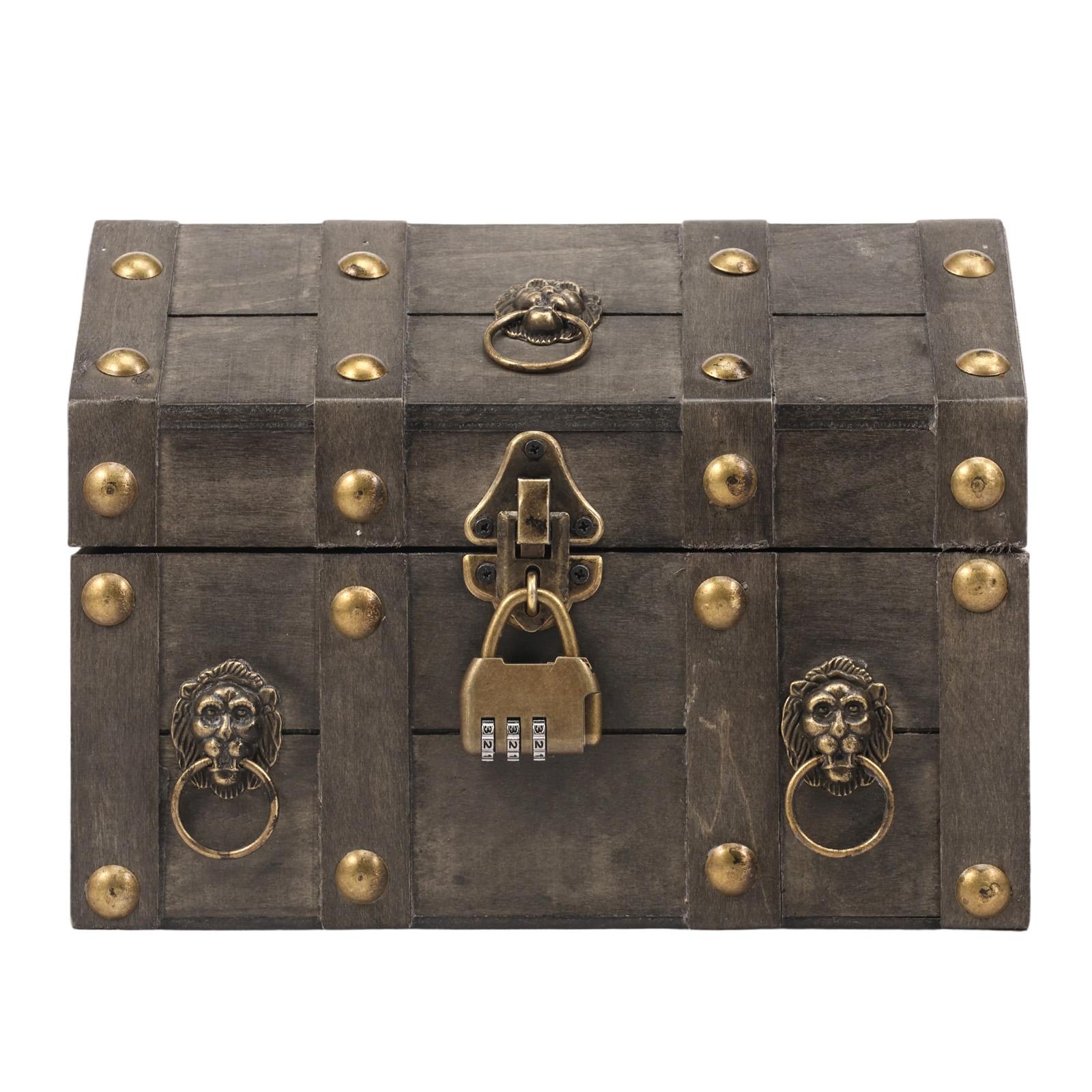

1 Pc Wooden Jewelry Storage Box Vintage Treasure Chest with Metal Lock Keepsake Boxes Home Gift Jewelry Rings Storage Container сірий