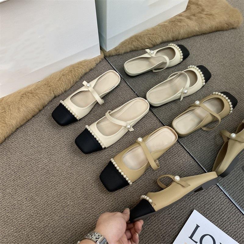 Little Fresh Fairy Flat Slippers Summer Wear Fashion Versatile Internet Celebrity Pearl Sandals Beach Slippers Muller Shoes