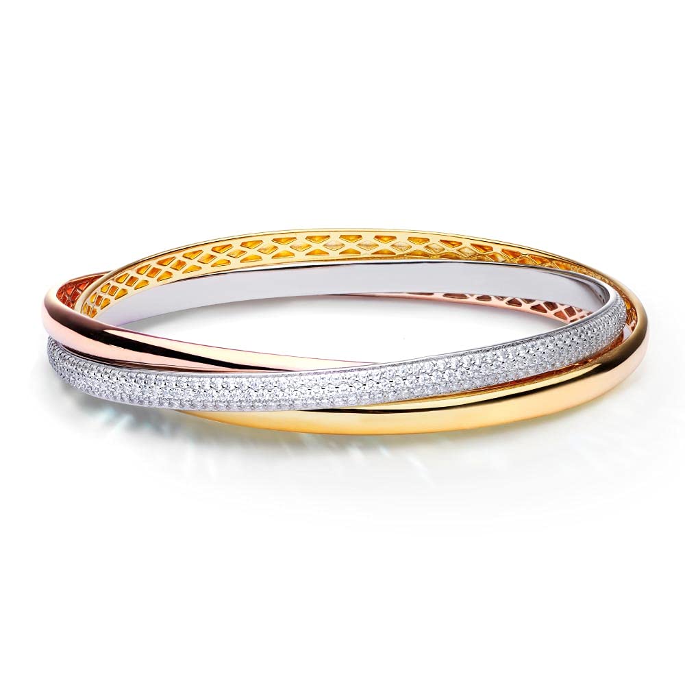 

Gift from New York Tricolor Pave Bracelet Bangle 3 Strands Platinum 18K K18 Gold Processing Brand Present Women s золотий