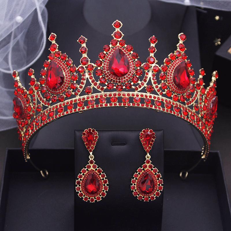 Baroque Headdress Royal Queen Bridal Crown Sets Purple Champagne Tiaras Earrings Pageant Wedding Jewelry Sets Accessories