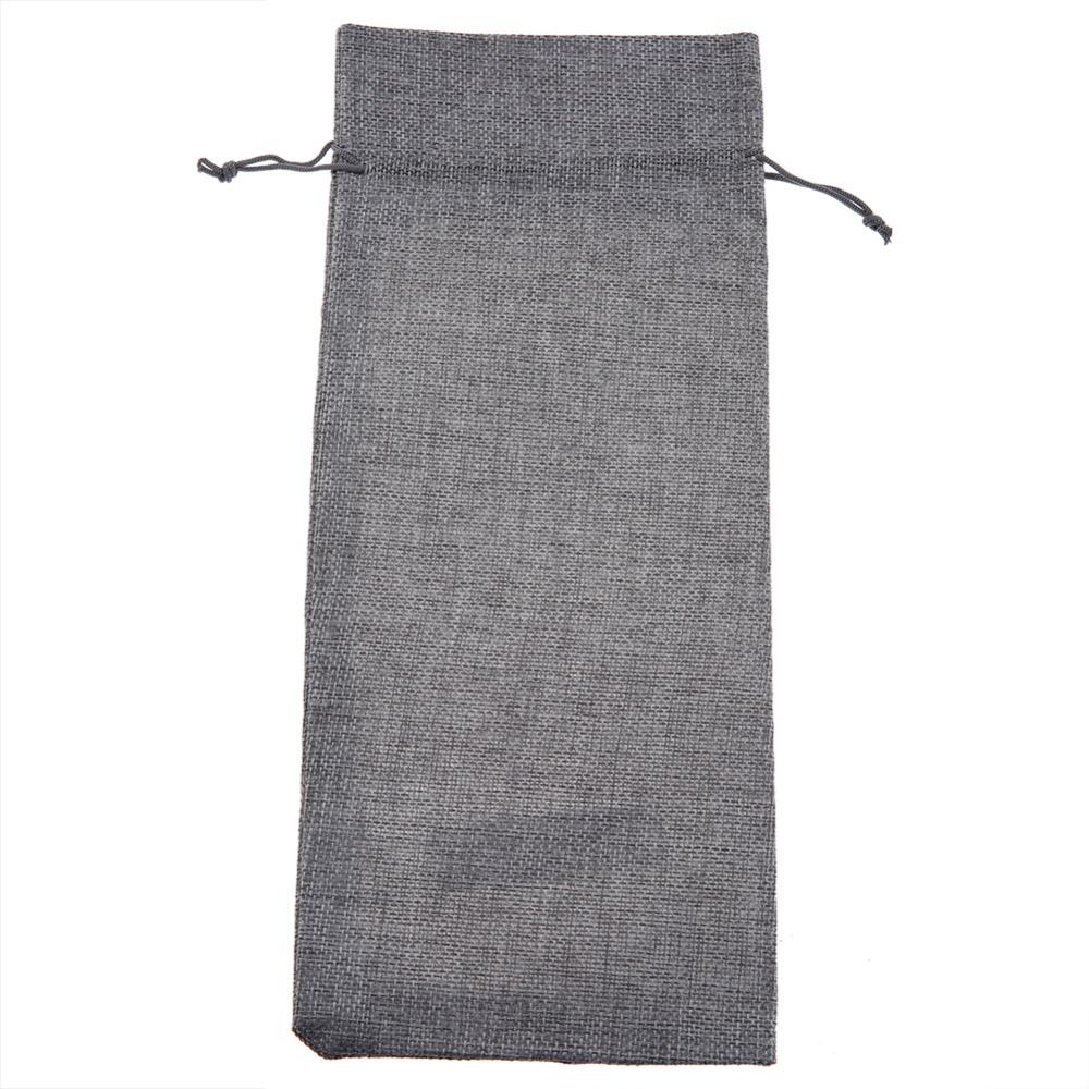 12pcs Grey Linen Fabric Wine Bag Drawstring Closure Burlap Wine Bag  Wedding Favors