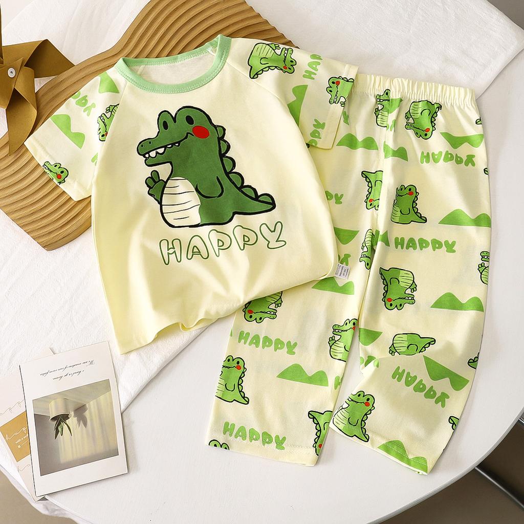 Kids Summer Cotton Short Sleeve Set Class A Baby Air Conditioner Clothes Boys Girls Home Pajamas