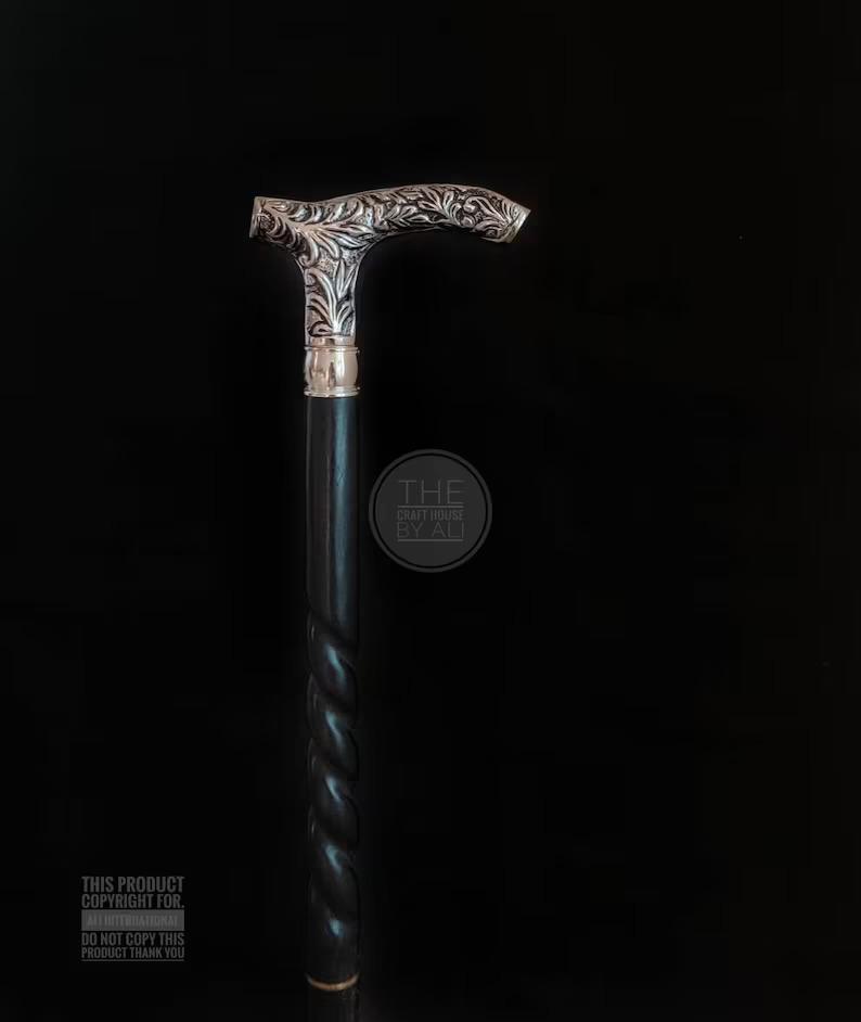 Victorian Walking cane brass walking stick sterling silver looking like cane