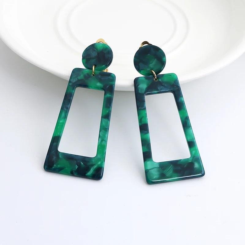 Fashion Tortoise Colorful Clip on Earrings Leopard Acrylic Long Geometric Square Circle Without Piercing Clips for Women