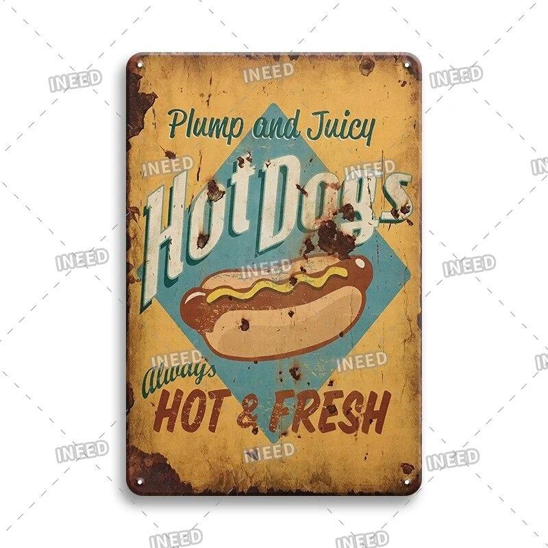 Burger Sign Best in Town 100% Beef BBQ Vintage Decor Hotdogs Kitchen Decorations Wall Plaque Retro Decor Vintage Food Sign