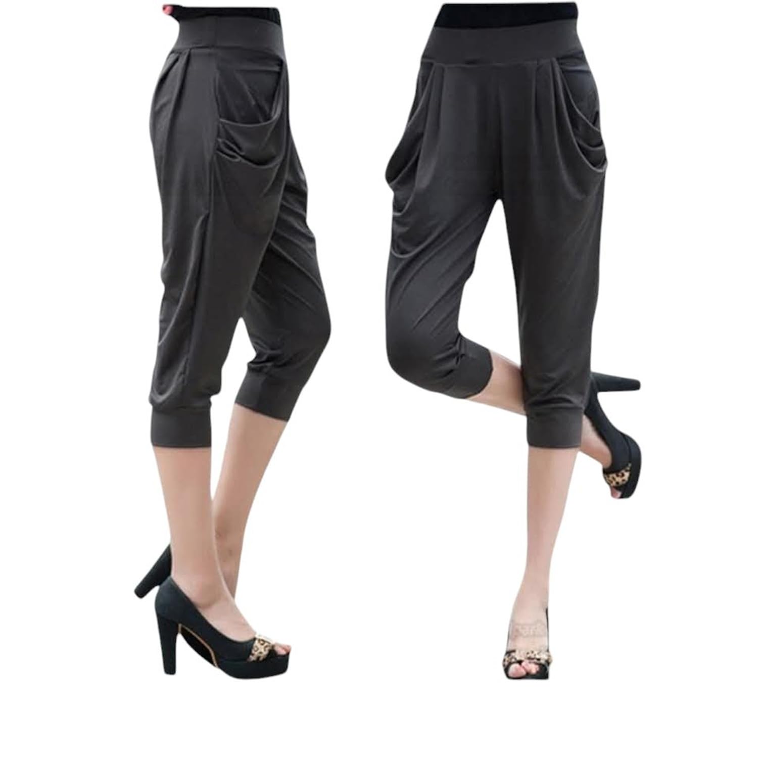 

Черные шаровары BlackCoco свободные эластичные темные женские брюки, посадка, длина 3/4, тянущиеся, удобные, (JP, Алфавит, L, Стандартный, Серый) [Использовал]