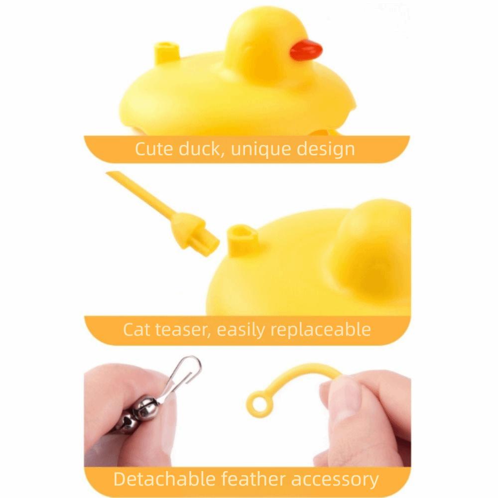 360 ° Rotation Tumbler Cat Toy Bite Resistant Duck Shaped Kitten Play Wand with Bells with Feathers Self Entertaining Toy