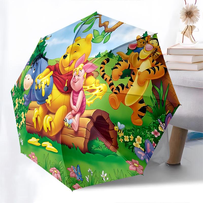 Winnie the Pooh, Eeyore Automatic Opening and Closing Umbrella - 8 Ribs Portable Folding Umbrella with Plastic Handle, Suitable for Leisure