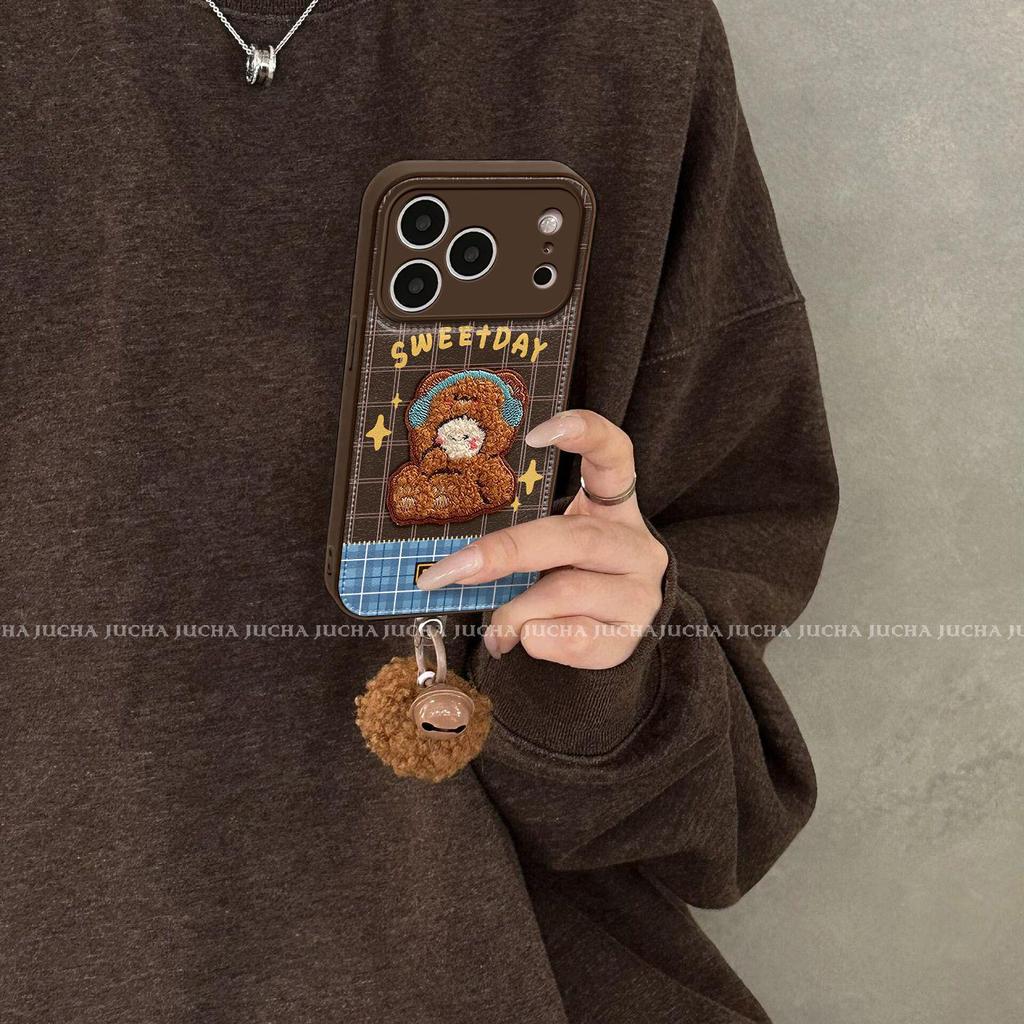 High-End Light Luxury iPhone 16 Pro Case with Plush Little Bear Pendant Design, Also Fits iPhone 17 and 15.