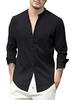 Men's European & American Linen Stand-Up Collar Cardigan Shirt - Solid Color, Long Sleeve, Casual, 2021