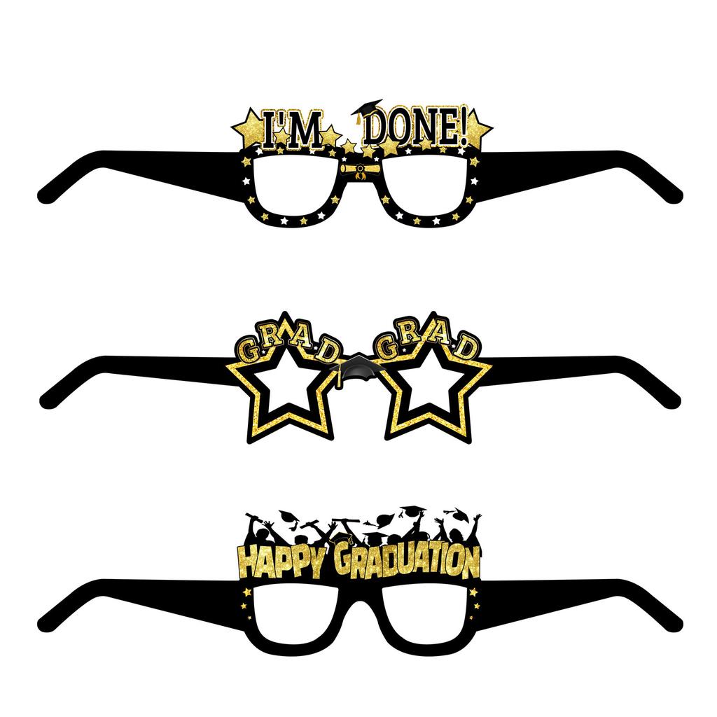 Pack Of 6 Black And Gold Graduation Glasses 2025 Glitter Eyeglasses For Photo Booth Props And Party Favors