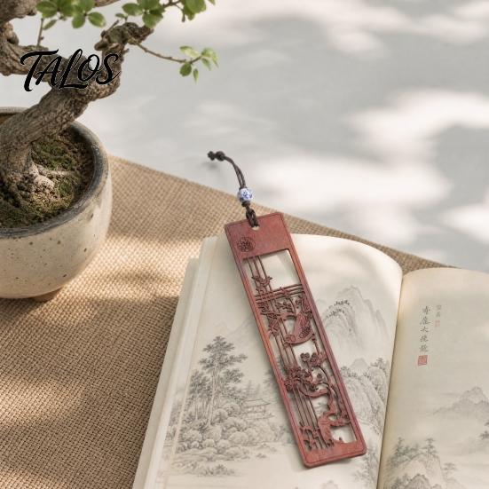Hollow Pattern Bookmark Rosewood Bookmark, Plum Orchid Bamboo Chrysanthemum Carved Classic Wooden Traditional Chinese Style Wood Page Marker for Book