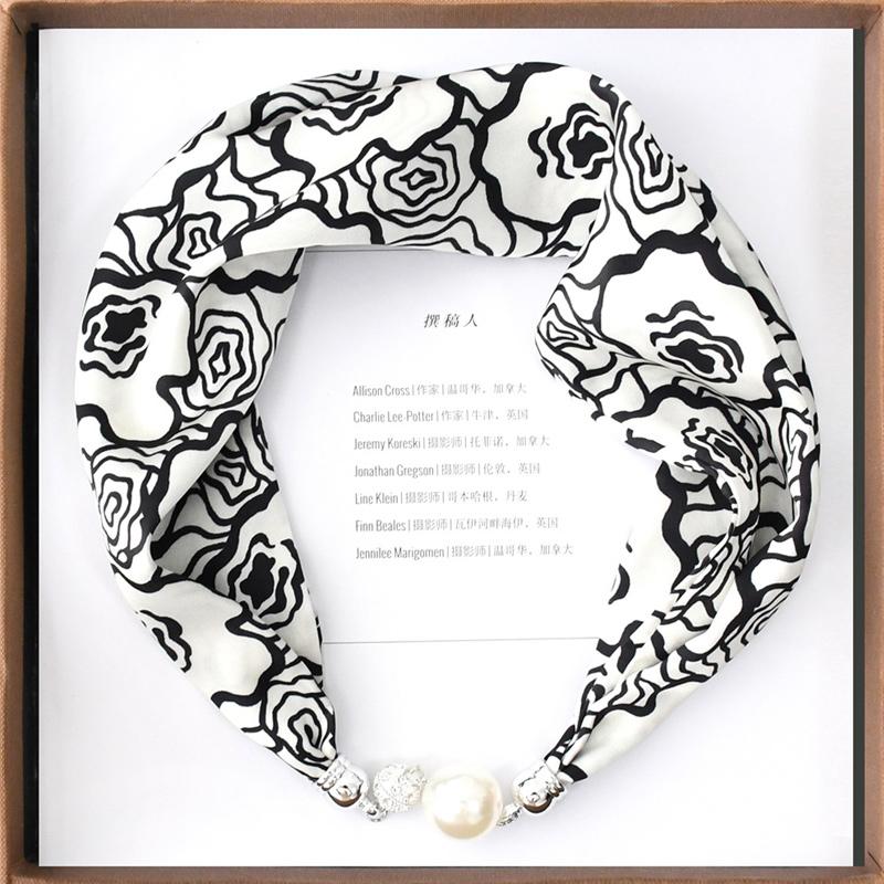 1pc Neckerchief Women Necklace Scarf Hand Wrist Magnetic Button Bag Scarves Scarves Print