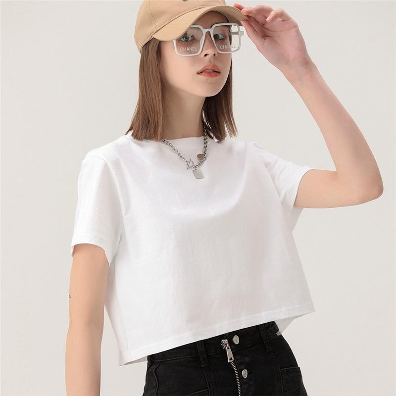 

Women s Short Sleeve Crop Top, 200g Cotton, Spring/Summer, New Style, Regular Fit L белый