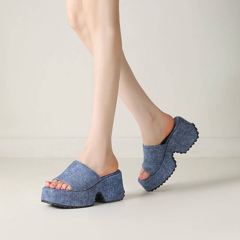 Krazing Pot Polyurethaan Mules Lente Zomer Maat 43 Maat 42 Prints Dames Platform Dames Ronde Neus Instappers Waterdichte Sandalen