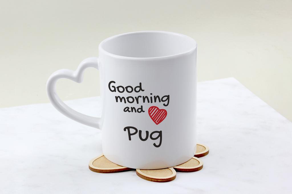 Pug - cup with a dog, adorable cup with a heart-shaped handle, universal gift from the Art-Dog brand