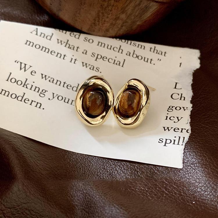 Maillard artificial tiger's eye stone ear buckle retro fashion high-end earrings light luxury temperament earrings