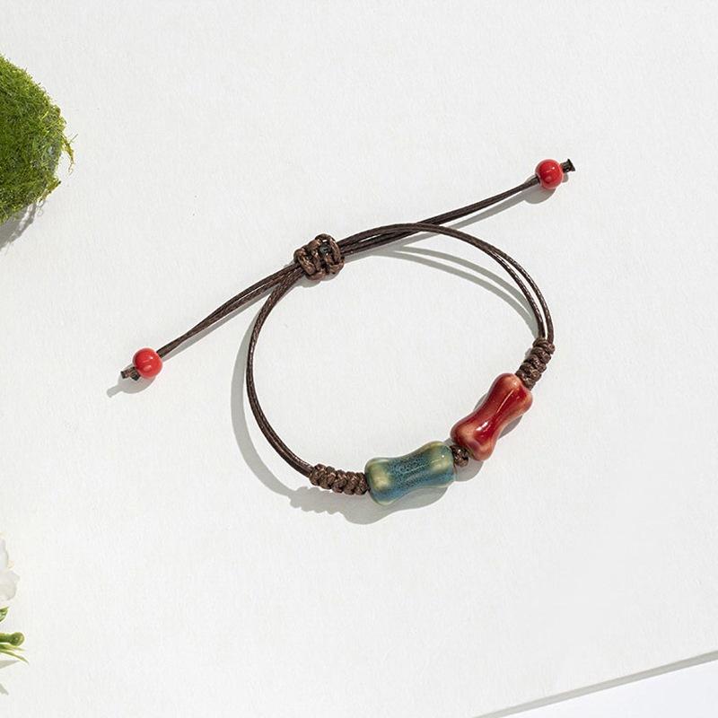 Retro Ethnic Style Ceramic Bracelet - Chinese-style Colorful Porcelain Beads Woven Bracelet
