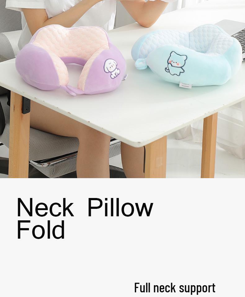 U-Shaped Cartoon Neck Pillow: Cute Embroidered Travel Pillow with Parent-Child Support