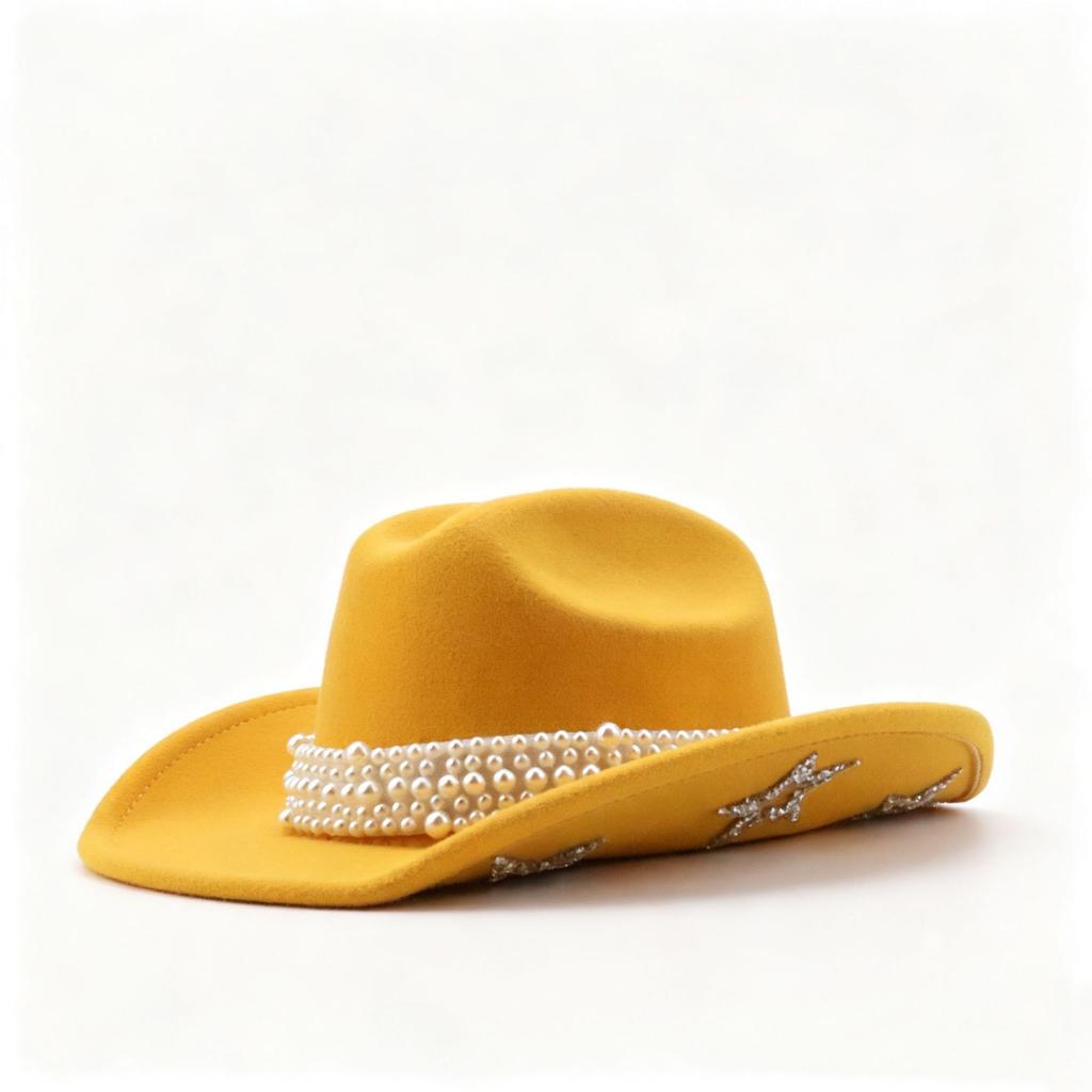 European and American Pearl Retro Woolen Top Hat Fashion Western Cowboy Hat Autumn and Winter British Jazz Hat