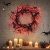 2025 New 45cm Halloween Wreath Bat Black Branch Wreaths With Red LED Light Wreaths For Doors Window Flower Garland Halloween Dec