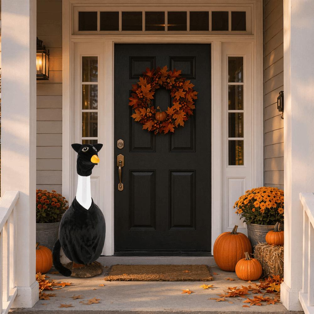 Black Cat Design Porch Goose Outfit Pumpkin Design Seasonal Set Goose Costume Set Outdoor Clothes Goose Clothe Yard Decoration