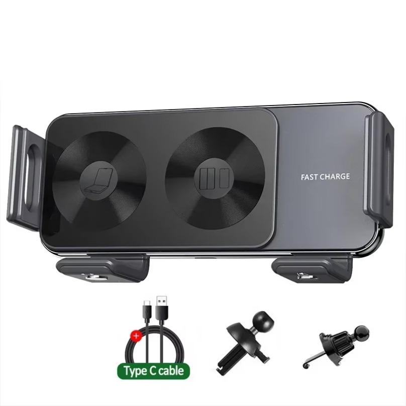 Dual Coil Fold Screen Car Fast Wireless Charger Stand Holder For  iPhone 16 15 14 Pro Max Samsung Galaxy Z Fold 6 5 4 S24 Ultra