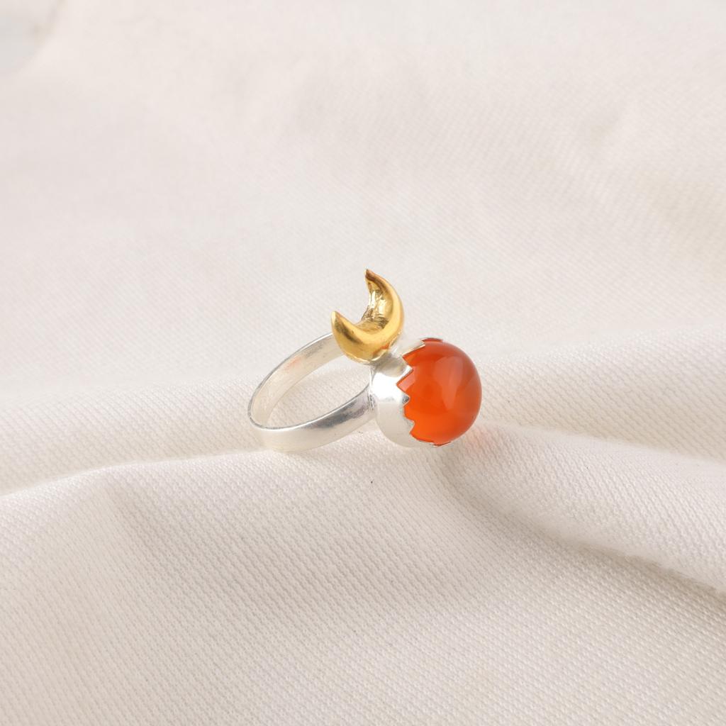 Round Natural Carnelian Daughter Gift Statement Ethnic Ring 925 Sterling Silver RR-58-35