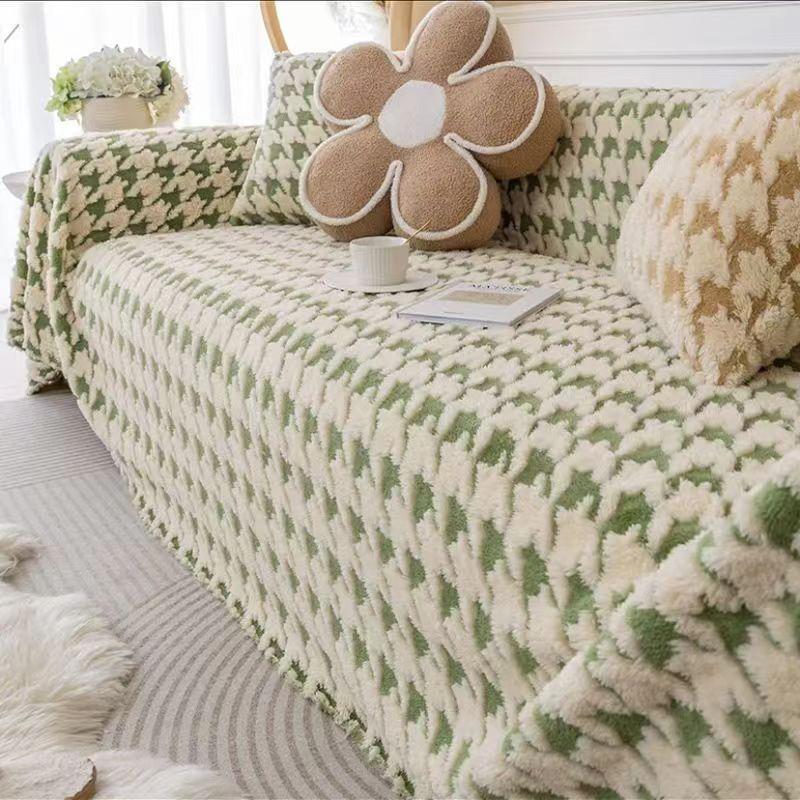 Anti-cat Scratch Plush Sofa Towel Houndstooth Skin-friendly Plush Warm Home Anti-slip Cover All-inclusive Universal Sofa Blanket