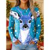 Women's Vintage Reindeer Print Long Sleeve T-shirts Christmas Party Round Neck Holiday Gift Top Fall Winter Festive Style