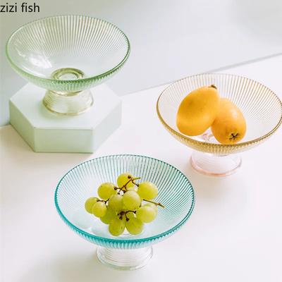 Transparent Glass Fruit Plate Round Shape Tall Feet Glass Bowl Fruit Salad Bowl Snack Tray Dish Dessert Plate Decorative Plates