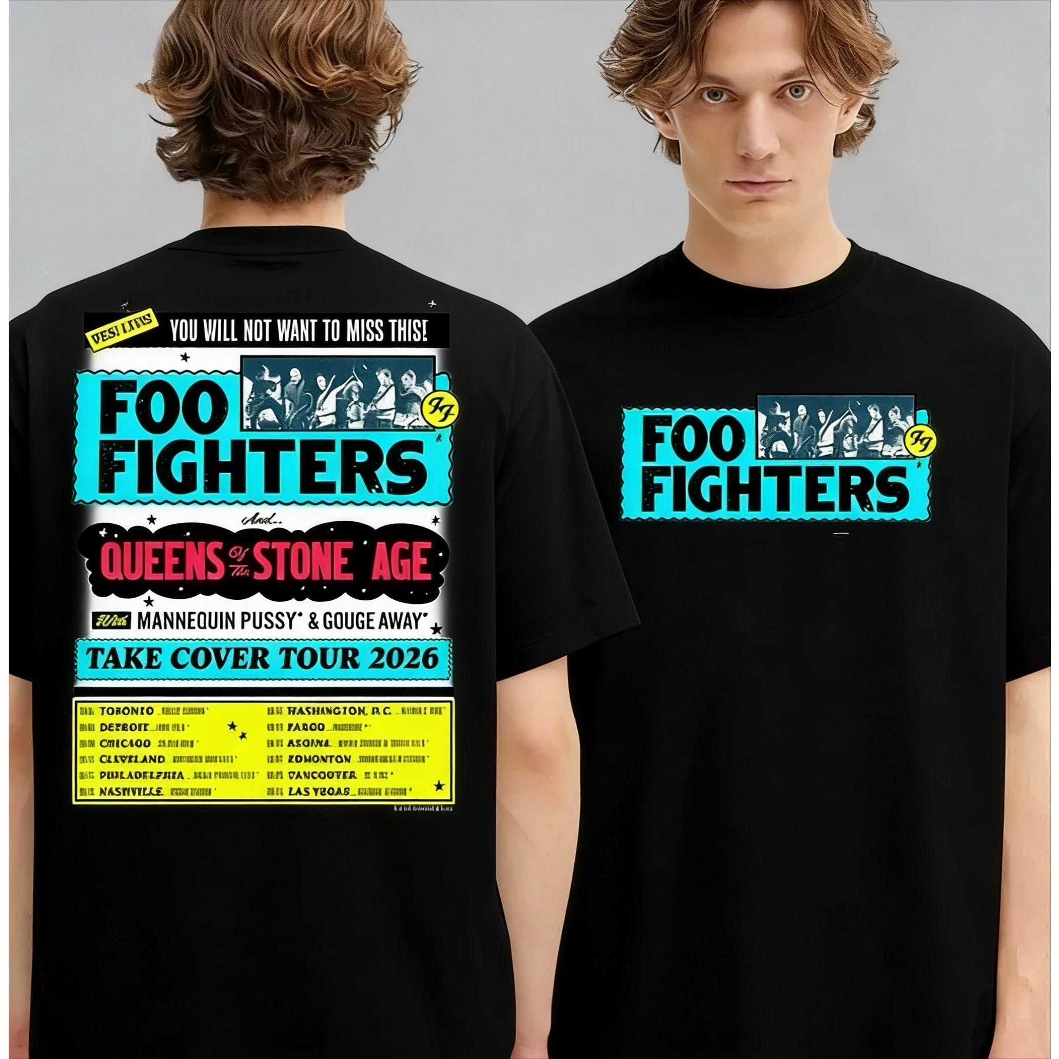 

Рекламный Постер Foo Fighters для _Take Civer Tour 2026_ - Двусторонний, Унисекс Футболка для Мужчин и Женщин Хип-хоп Уличная Одежда Оверсайз Футболка 4XL
