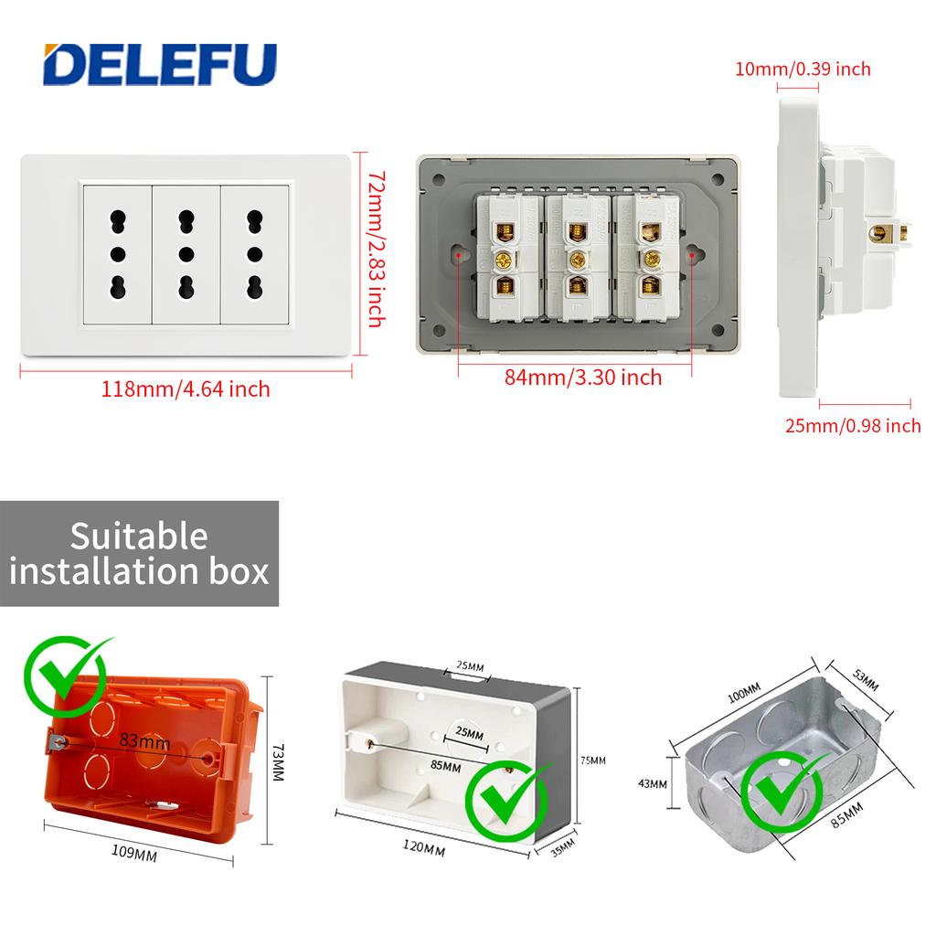DELEFU Italian Standard White 118 Type Wall Switch Socket with USB + TYPE-C Socket Is Suitable for Hotels and Households.
