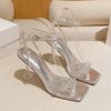 - Summer Fairy Square Head Silver Rhinestone Thin Belt Diamond Versatile One-word Belt High Heel Sandals Woman