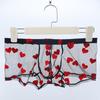 Men Boxer Underwear Elastic Mid-rise Perspective Hollow Mesh Design Boxer Briefs Heart Pattern Underwear Anniversary Gift