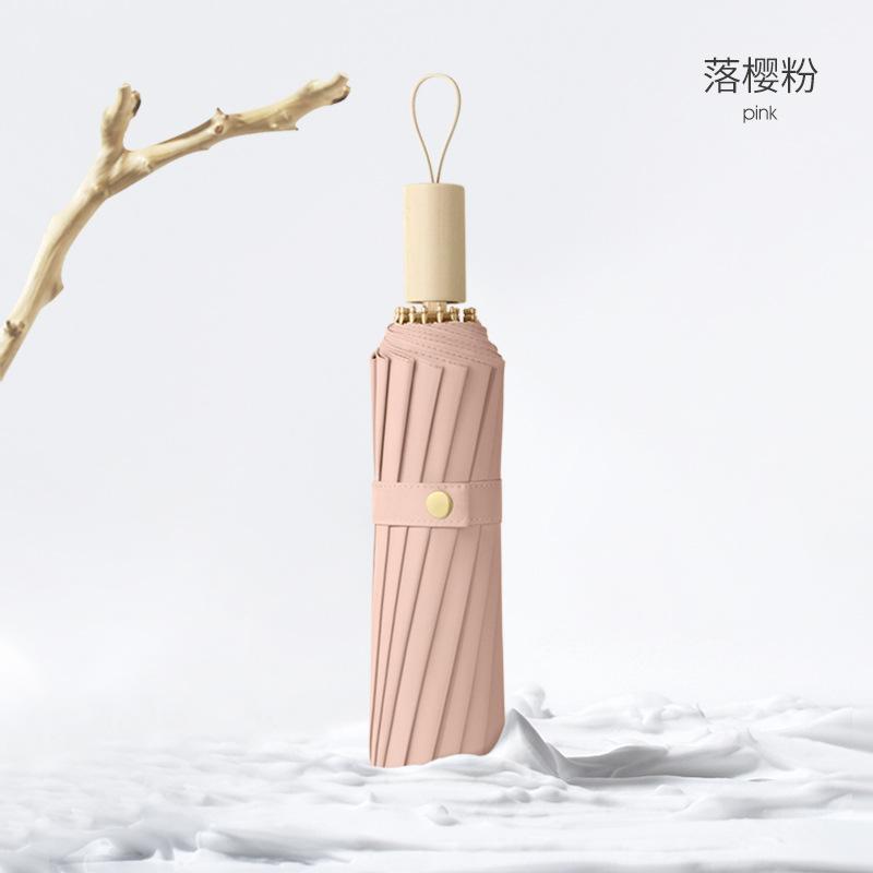 Retro Wind Umbrella Log Handle Vinyl Thickened Sun Umbrella Sunshade Sunscreen UV Protection Dual-purpose Folding